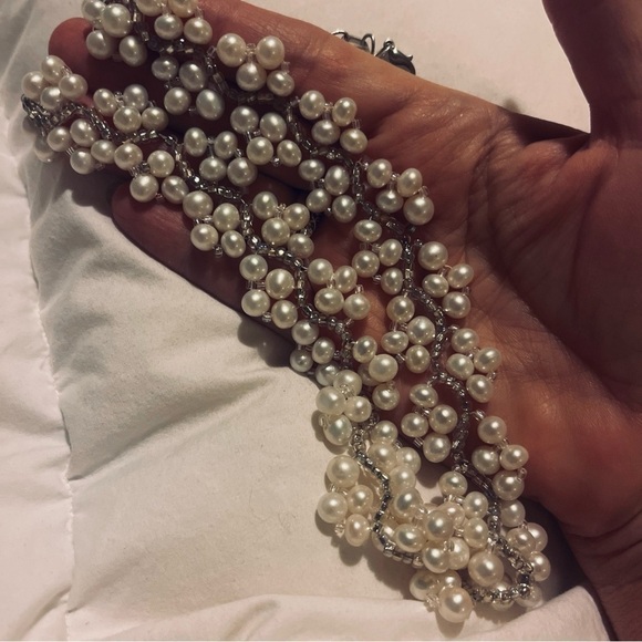 Genuine Pearl And Glass Silver Tone Seed Bead Necklace 17” - Picture 6 of 6